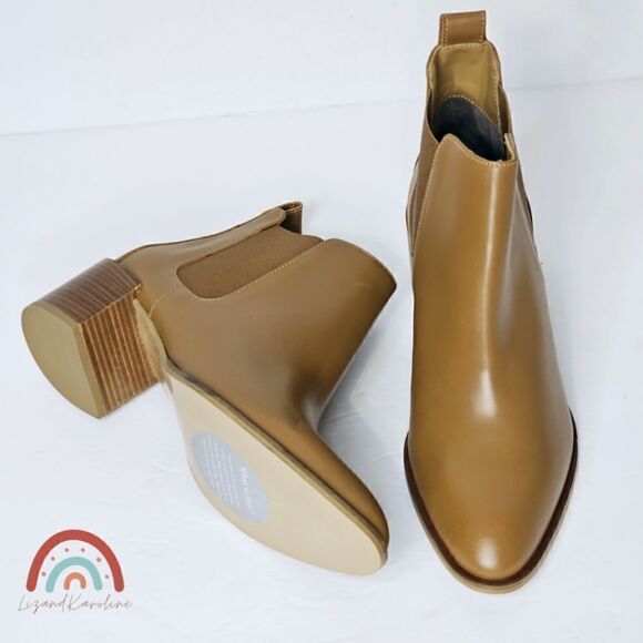 New! Everlane The Heel Boot Italian Leather Cognac Block Heeled Chelsea Boots - Picture 8 of 15